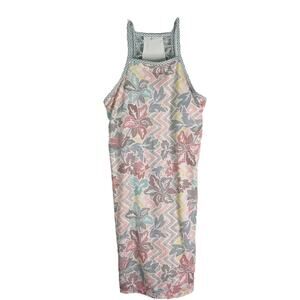 Prana cream blue orange floral activewear athletic stretchy midi dress medium